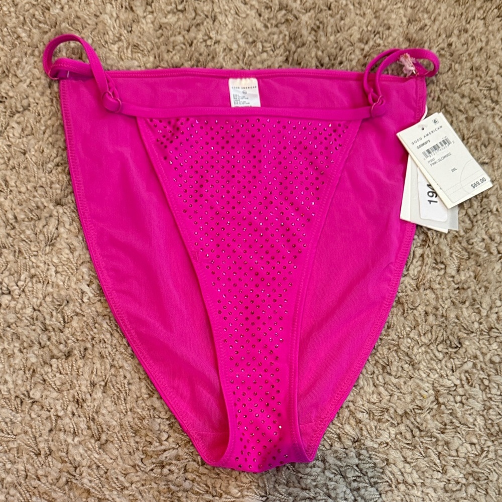 Good American Fuchsia Bikini Bottom with Rhinestones